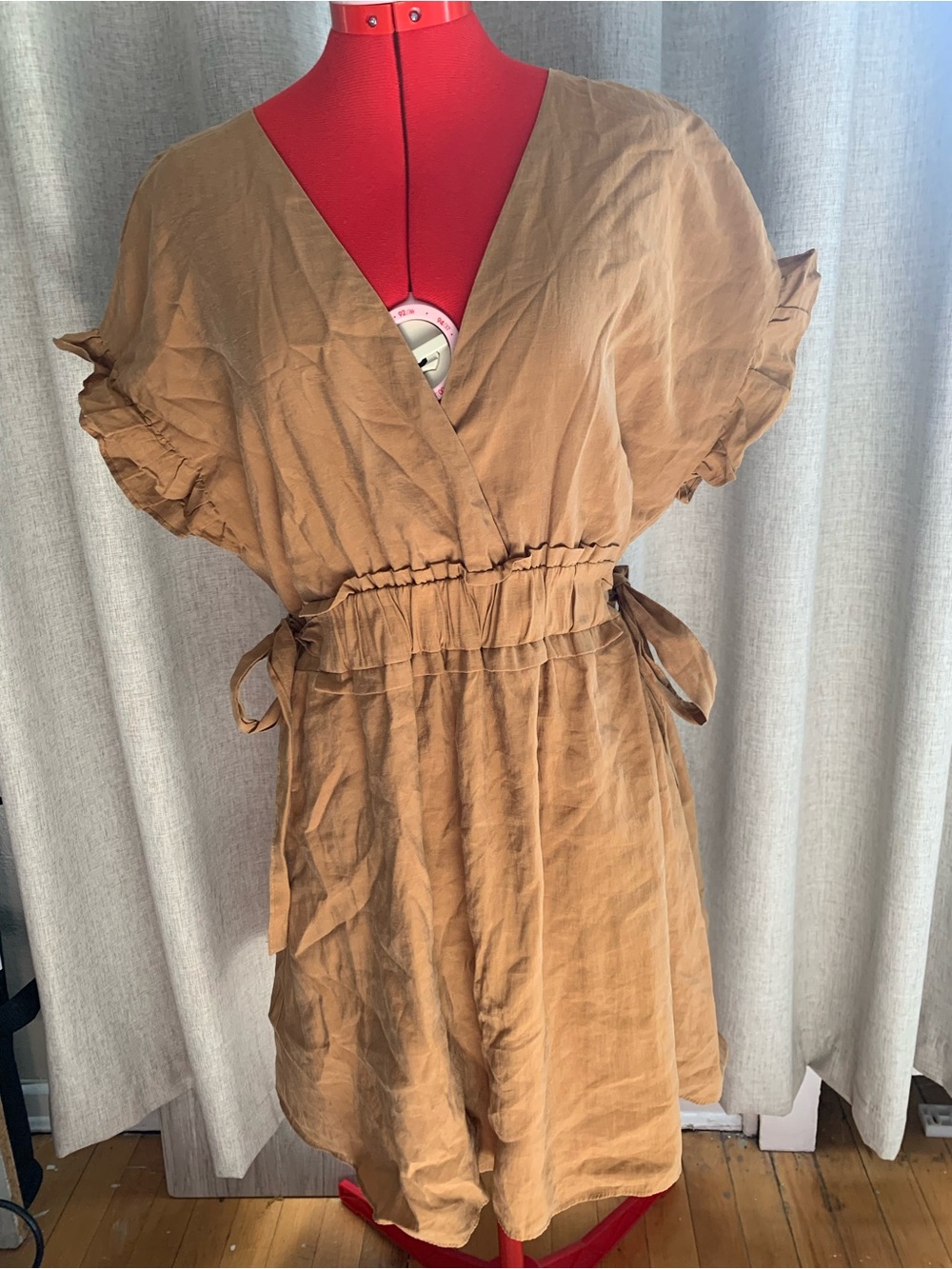 Zara Lightweight Wrap Romper in Warm Camel